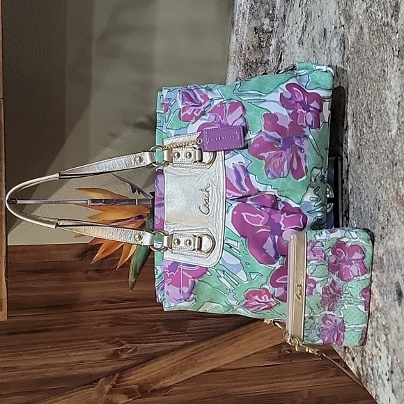 Coach Handbags - Coach Ashley Limited Edition Floral Iris Lavender Canvas Shoulder Bag